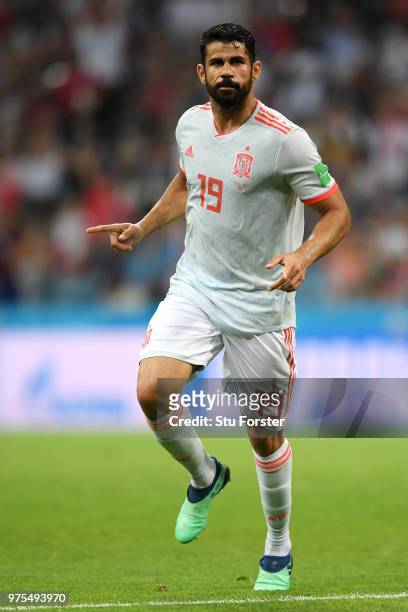 Diego Costa of Spain celebrates after scoring his team's first goal during the 2018 FIFA World Cup Russia group B match between Portugal and Spain at...