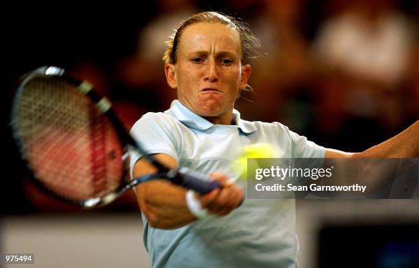 Nicole Pratt from Australia in action against Amanda Coetzer from South Africa during the Hopman Cup Tennis tournament in Perth, Western Australia....