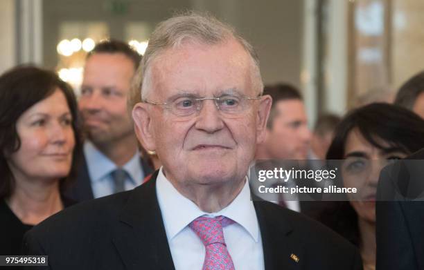 May 2018, Germany, Stuttgart: Erwin Teufel of the Christian Democratic Union , former Premier of Baden-Wuerttemberg, during a reception on the...