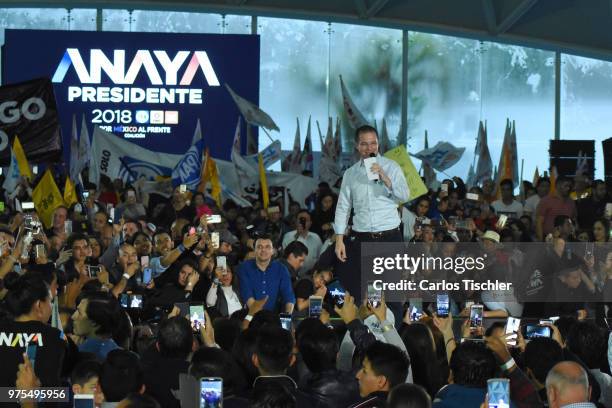 Ricardo Anaya, Presidential candidate for Mexico to the Front Coalition speaks during a Civic Gathering as part of Ricardo Anaya's election campaign...