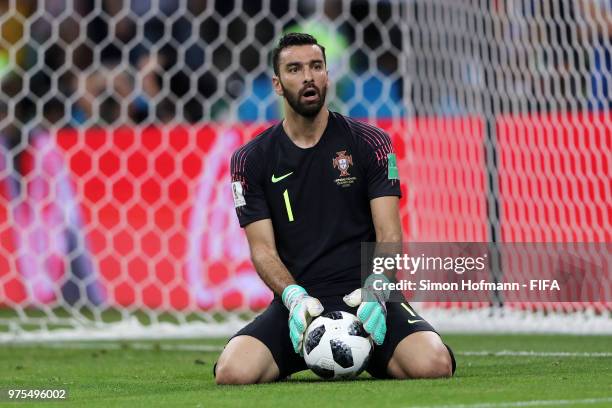 Rui Patricio of Portugal reacts during the 2018 FIFA World Cup Russia group B match between Portugal and Spain at Fisht Stadium on June 15, 2018 in...