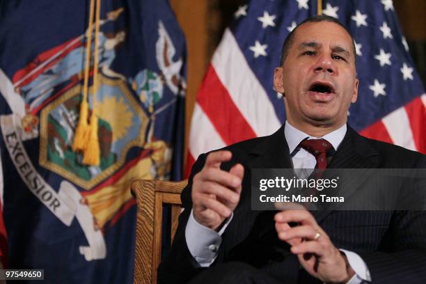 New York Gov. David Paterson speaks during a town hall meeting at Borough Hall March 8, 2010 in the Brooklyn borough of New York City. The embattled...