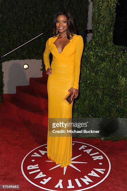 Actress Gabrielle Union arrives at the 2010 Vanity Fair Oscar Party hosted by Graydon Carter held at Sunset Tower on March 7, 2010 in West Hollywood,...
