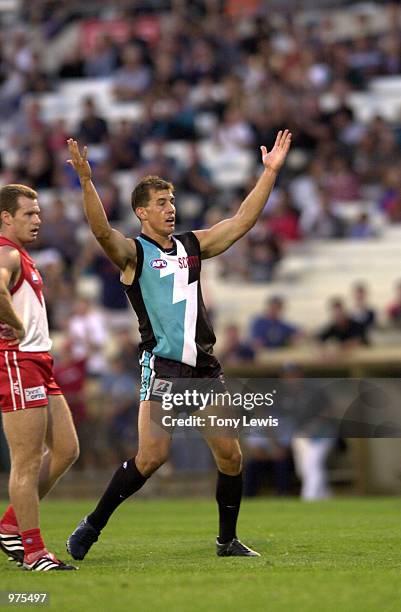 Warren Tredrea for Port Adelaide appeals for a decision from the goal umpire in the match between Port Power and the Sydney Swans played at Football...