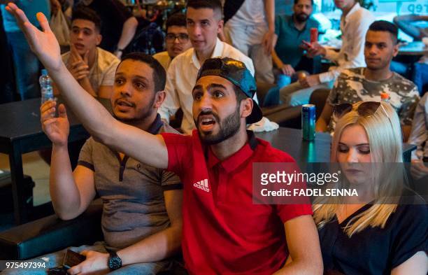 Moroccan football fans react while watching the Russia 2018 World Cup Group B match against Iran, on June 15 in Voronezh.
