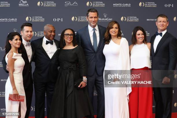 Lisa Gomez, US actor Jon Seda, a guest, US actress S Epatha Merkerson, Peter Hermann, US actress Mariska Hargitay, Megan Coughlin, and US actor...