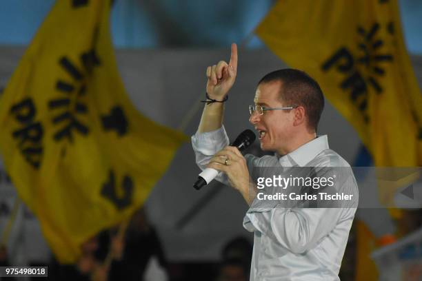 Ricardo Anaya, Presidential candidate for Mexico to the Front Coalition speaks during a Civic Gathering as part of Ricardo Anaya's election campaign...