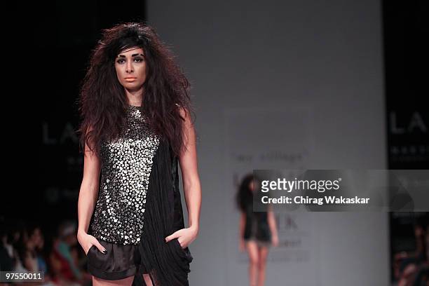 Model walks the runway in a Rimzim Dadu design at the Lakme India Fashion Week Day 4 held at Grand Hyatt Hotel on March 8, 2010 in Mumbai, India.