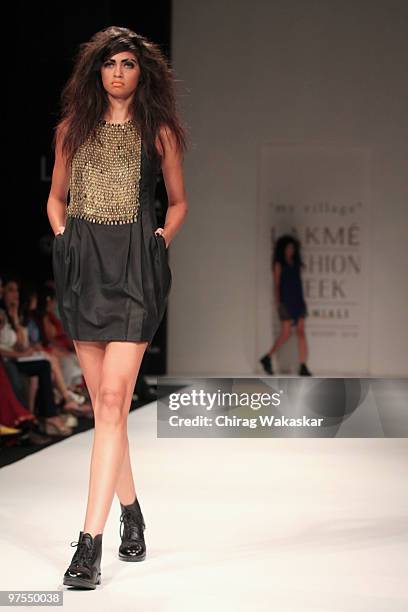 Model walks the runway in a Rimzim Dadu design at the Lakme India Fashion Week Day 4 held at Grand Hyatt Hotel on March 8, 2010 in Mumbai, India.