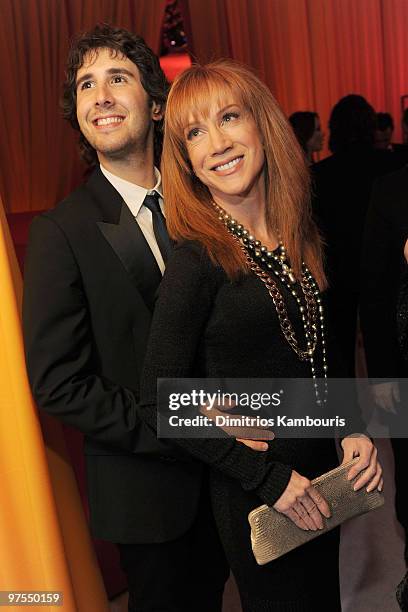 Musician Josh Groban and comedian Kathy Griffin attend the 18th Annual Elton John AIDS Foundation Oscar party held at Pacific Design Center on March...