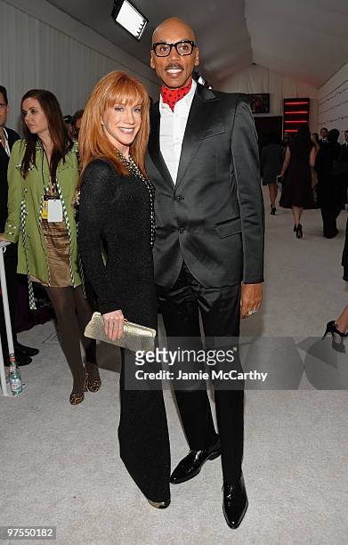 Comedian Kathy Griffin and RuPaul arrive at the 18th Annual Elton John AIDS Foundation Oscar party held at Pacific Design Center on March 7, 2010 in...