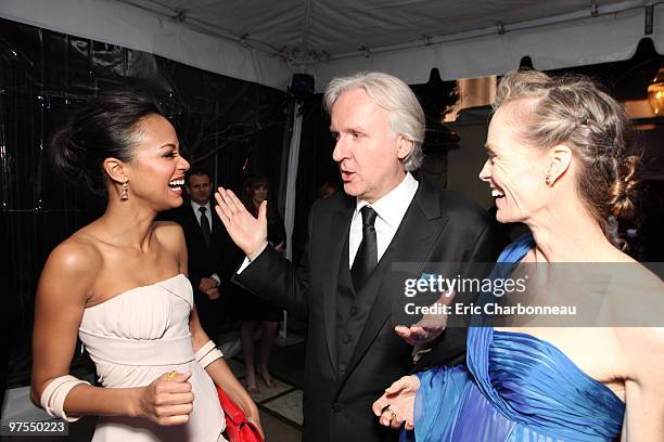 Zoe Saldana, James Cameron and Suzy Amis at 20th Century Fox - Fox Searchlight Pictures Oscar Party on March 07, 2010 at Boulevard 3 in Hollywood,...