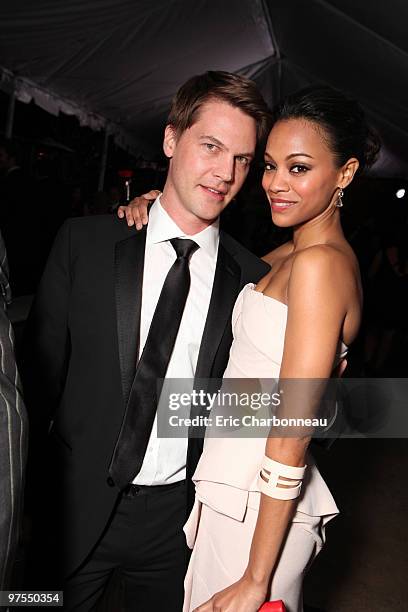 Keith Britton and Zoe Saldana at 20th Century Fox - Fox Searchlight Pictures Oscar Party on March 07, 2010 at Boulevard 3 in Hollywood, California.