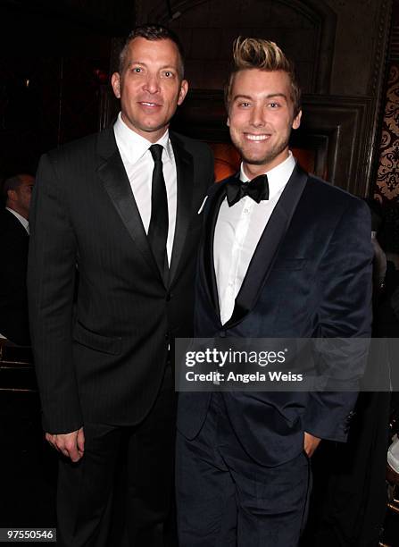 Abbey founder/CEO David Cooley and singer Lance Bass attend SBE's/The Abbey's 'The Envelope Please' Oscar viewing party benefiting APLA at The Abbey...