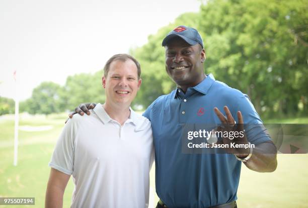 Brian Parker and Kevin Carter attend the 7th Annual Drive 4 Dinger Celebrity Golf Tournament at Vanderbuilt Legends Club on June 15, 2018 in...