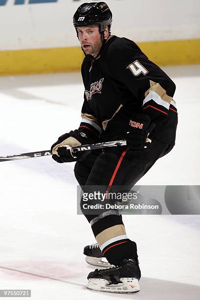 Aaron Ward of the Anaheim Ducks skates on the ice against Montreal Canadiens during the game on March 7, 2010 at Honda Center in Anaheim, California.