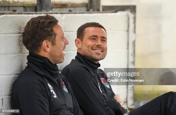 Cork , Ireland - 15 June 2018; Damien Delaney of Cork City shares a joke with Alan Bennett prior to the SSE Airtricity League Premier Division match...