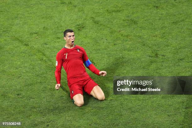 Cristiano Ronaldo of Portugal celebrates after scoring his team's second goal during the 2018 FIFA World Cup Russia group B match between Portugal...