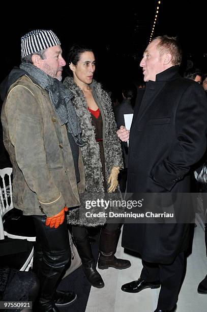 Philippe Starck, guest and Francois-Henri Pinault attend the Yves Saint-Laurent Ready to Wear show as part of the Paris Womenswear Fashion Week...