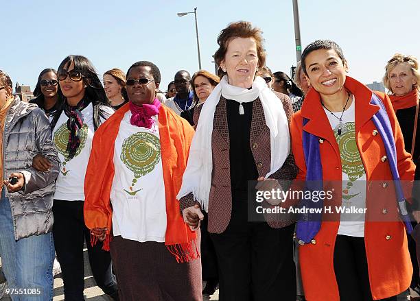 Model Naomi Campbell, General Secretary of the World YWCA Nyaradzai Gumbonzvanda, Mary Robinson and Women For Women founder Zainab Salbi attend the...