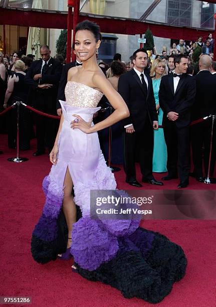 Actress Zoe Saldana arrives at the 82nd Annual Academy Awards held at the Kodak Theatre on March 7, 2010 in Hollywood, California.