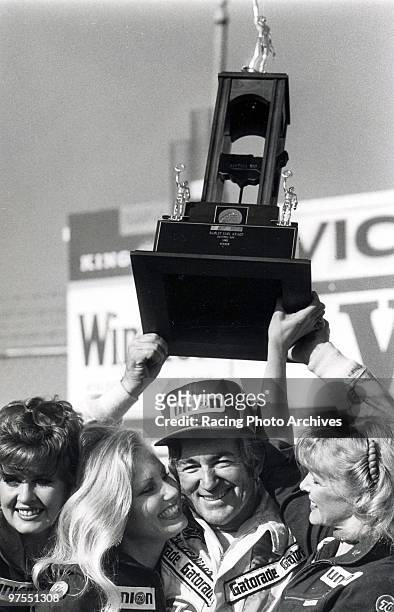 Bobby Allison celebrates in Victory Lane after winning the Daytona 500. Allison would take home $120,630 for the race. Photo by Racing Photo...