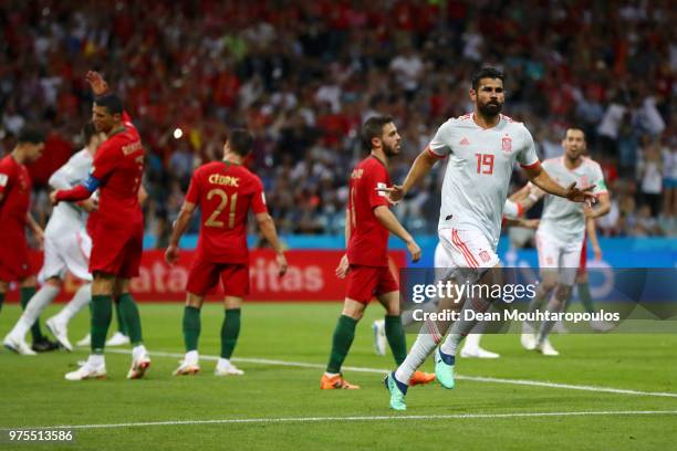 Diego Costa of Spain celebrates after scoring his team's second goal during the 2018 FIFA World Cup Russia group B match between Portugal and Spain...