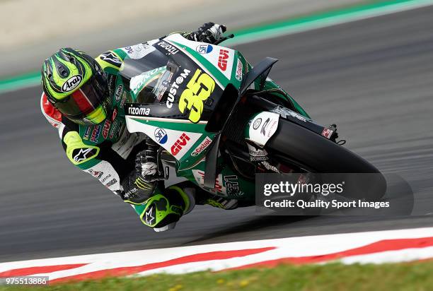 Cal Crutchlow of Great Britain and LCR Honda Castrol rounds the bend during free practice for the MotoGP of Catalunya at Circuit de Catalunya on June...