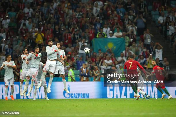 Cristiano Ronaldo of Portugal scores a goal to make it 3-3 during the 2018 FIFA World Cup Russia group B match between Portugal and Spain at Fisht...