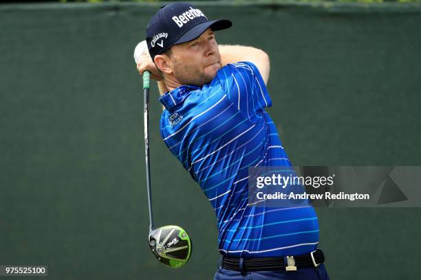 Branden Grace of South Africa plays his shot from the fourth tee during the second round of the 2018 U.S. Open at Shinnecock Hills Golf Club on June...