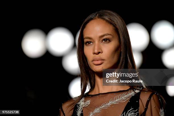 Joan Smalls walks the runway at the Alberta Ferretti show during Milan Men's Fashion Week Spring/Summer 2019 on June 15, 2018 in Milan, Italy.