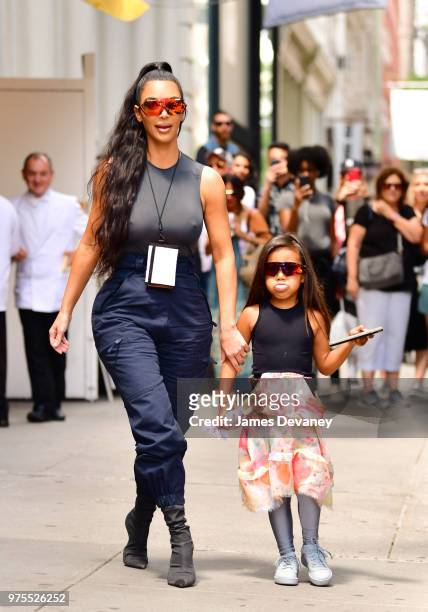Kim Kardashian and North West leave Cipriani Downtown on June 15, 2018 in New York City.