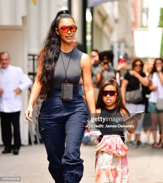 Kim Kardashian and North West leave Cipriani Downtown on June 15, 2018 in New York City.