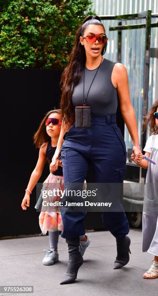 North West and Kim Kardashian seen on the streets of Manhattan on June 15, 2018 in New York City.