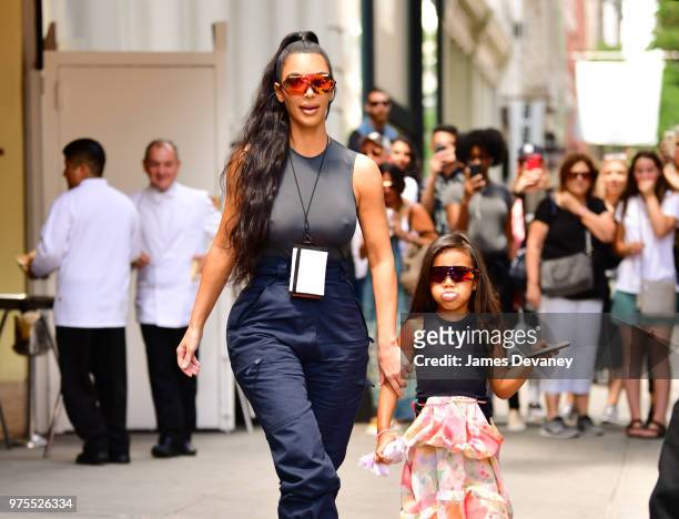 Kim Kardashian and North West leave Cipriani Downtown on June 15, 2018 in New York City.