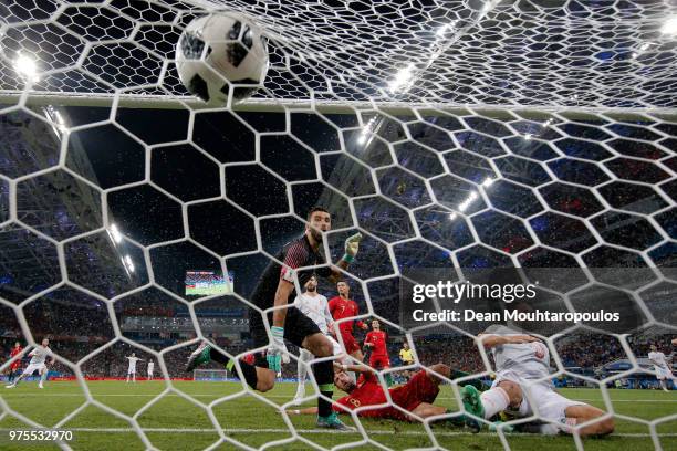 Diego Costa of Spain scores his team's second goal past Rui Patricio of Portugal during the 2018 FIFA World Cup Russia group B match between Portugal...