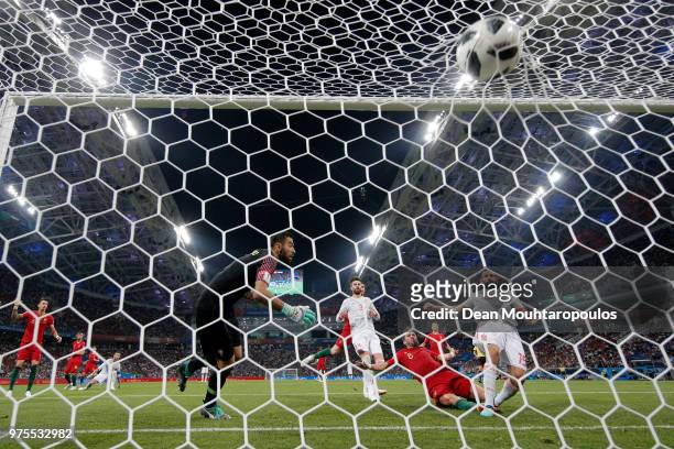 Diego Costa of Spain scores his team's second goal past Rui Patricio of Portugal during the 2018 FIFA World Cup Russia group B match between Portugal...