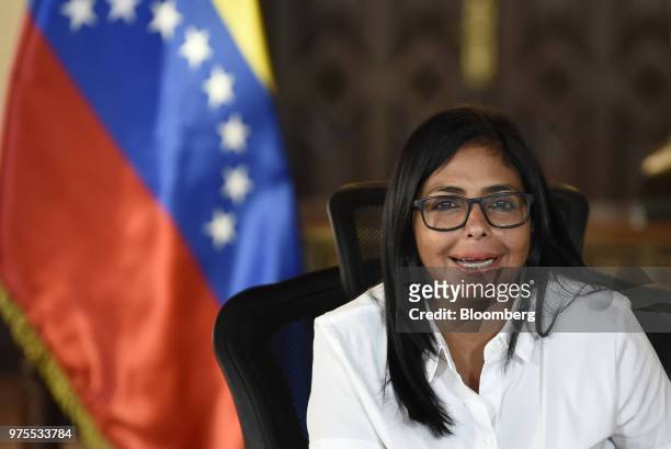 Delcy Rodriguez, Venezuela's vice president, speaks during a meeting in Caracas, Venezuela, on Friday, June 15, 2018. Venezuela President Nicolas...