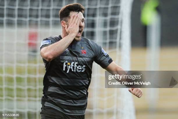 Londonderry , United Kingdom - 15 June 2018; Patrick Hoban of Dundalk celebrates after scoring his side's third goal during the SSE Airtricity League...