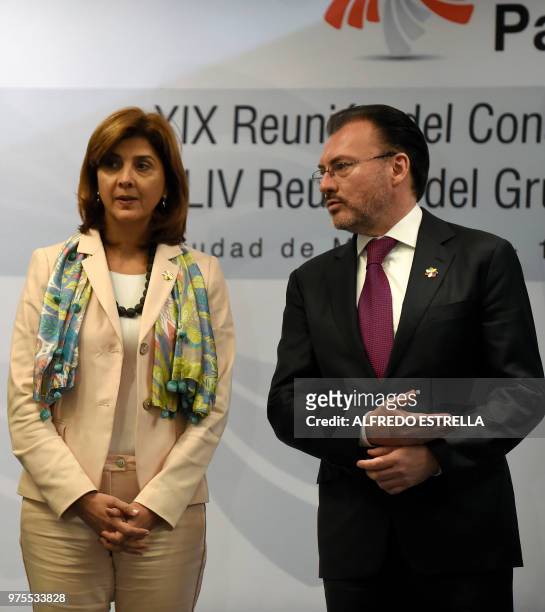 Members of the Pacific Alliance Council of Ministers, Maria Angela Holguin Minister of Foreign Affairs of Colombia, and Mexico's Foreign Minister...