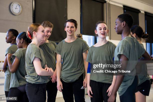 Chicago Academy for the Arts ballet student Zachary Jeppsen third from right, works with classmates at one of the facility's dance studios on...