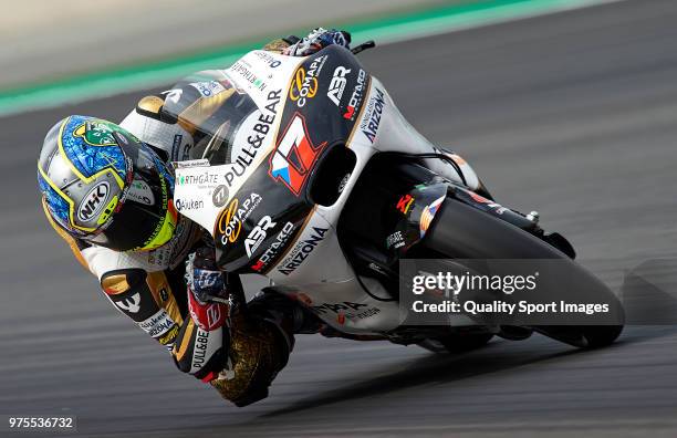 Karel Abraham of the Czech Republic and Angel Nieto Team rounds the bend during free practice for the MotoGP of Catalunya at Circuit de Catalunya on...