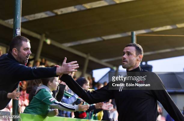 Cork , Ireland - 15 June 2018; Damien Delaney of Cork City shakes hands with supporters following the SSE Airtricity League Premier Division match...