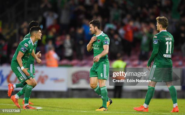 Cork , Ireland - 15 June 2018; Gearóid Morrissey of Cork City celebrates with teammate Graham Cummins after scoring his side's first goal during the...