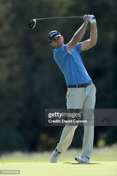 Brendan Steele of the United States plays his tee shot on the sixth hole during the first round of the 2018 US Open at Shinnecock Hills Golf Club on...