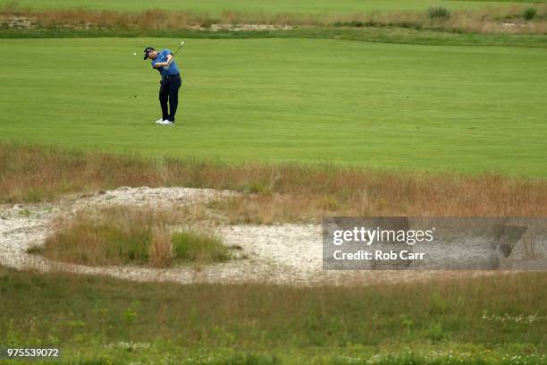 Branden Grace of South Africa plays a shot into the sixth green during the second round of the 2018 U.S. Open at Shinnecock Hills Golf Club on June...