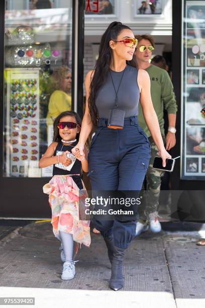 North West and Kim Kardashian are seen in the Meat Packing District on June 15, 2018 in New York City.