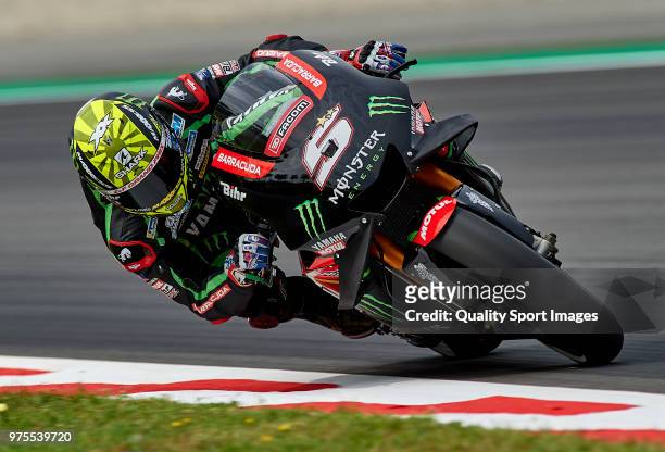 Johann Zarco of France and Monster Yamaha Tech 3 rounds the bend during free practice for the MotoGP of Catalunya at Circuit de Catalunya on June 15,...