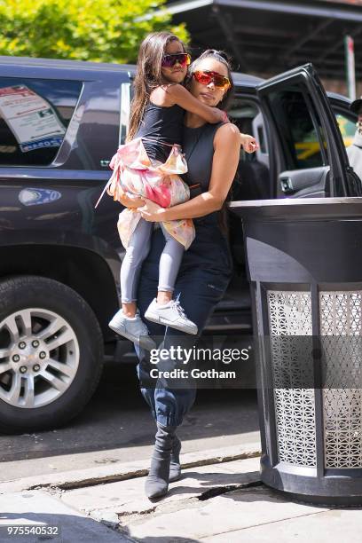 North West and Kim Kardashian are seen in the Meat Packing District on June 15, 2018 in New York City.