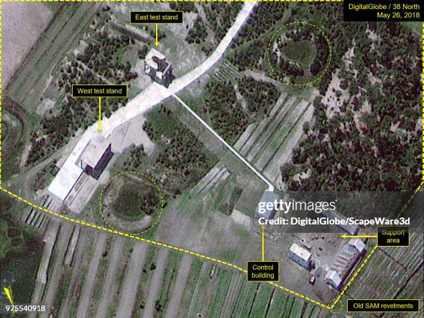 Figure 7. Test stands at Magunpo Solid Rocket Motor Test Facility. Mandatory credit for all images: DigitalGlobe via Getty Images/38 North via Getty...